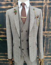 Taupe bruin geruit kostuum