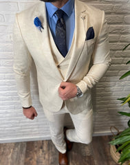 Creamy Beige linnen look trouwkostuum