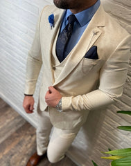 Creamy Beige linnen look trouwkostuum