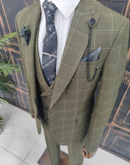 Costume à carreaux vert foncé