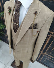 Costume à carreaux beige classique