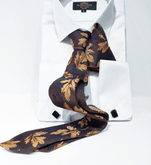 Bruine stropdas met bladprint - Pomandi.com