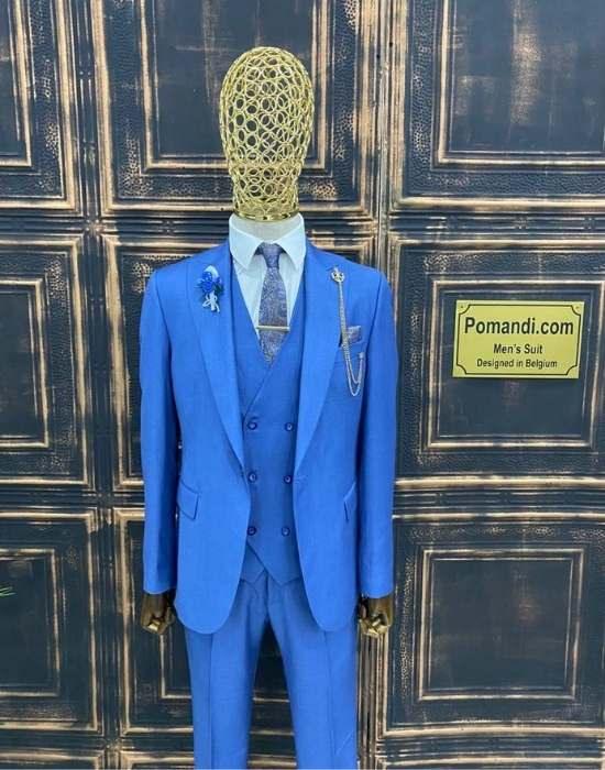 Blauw Linnen Pak Heren