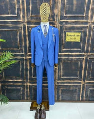 Blauw Linnen Pak Heren