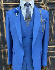 Blauw Linnen Pak Heren