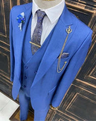 Blauw Linnen Pak Heren