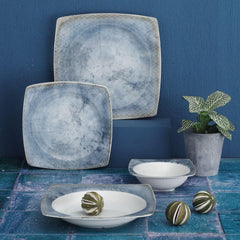 Vierkant servies lichtblauw-grijs