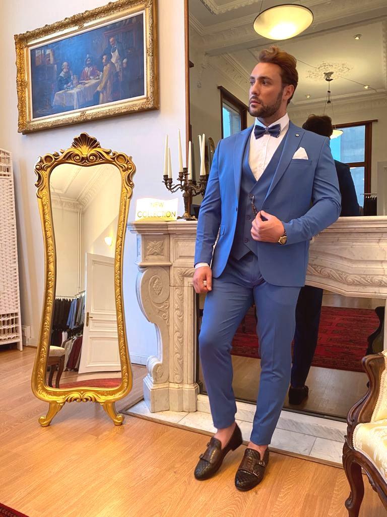 Soft blauw trouwpak - Pomandi.com