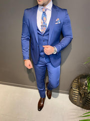 Oceaan blauwe trouwpak met satijnen look