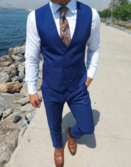 Puur blauwe pak heren met structuur design - Pomandi.com