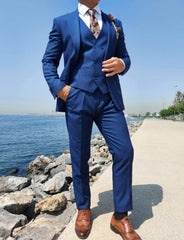 Puur blauwe pak heren met structuur design - Pomandi.com