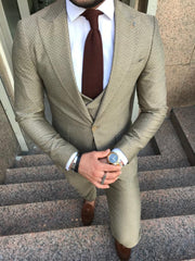 Beige kostuumpak met motief design (0082) - PAPYON COLLECTION