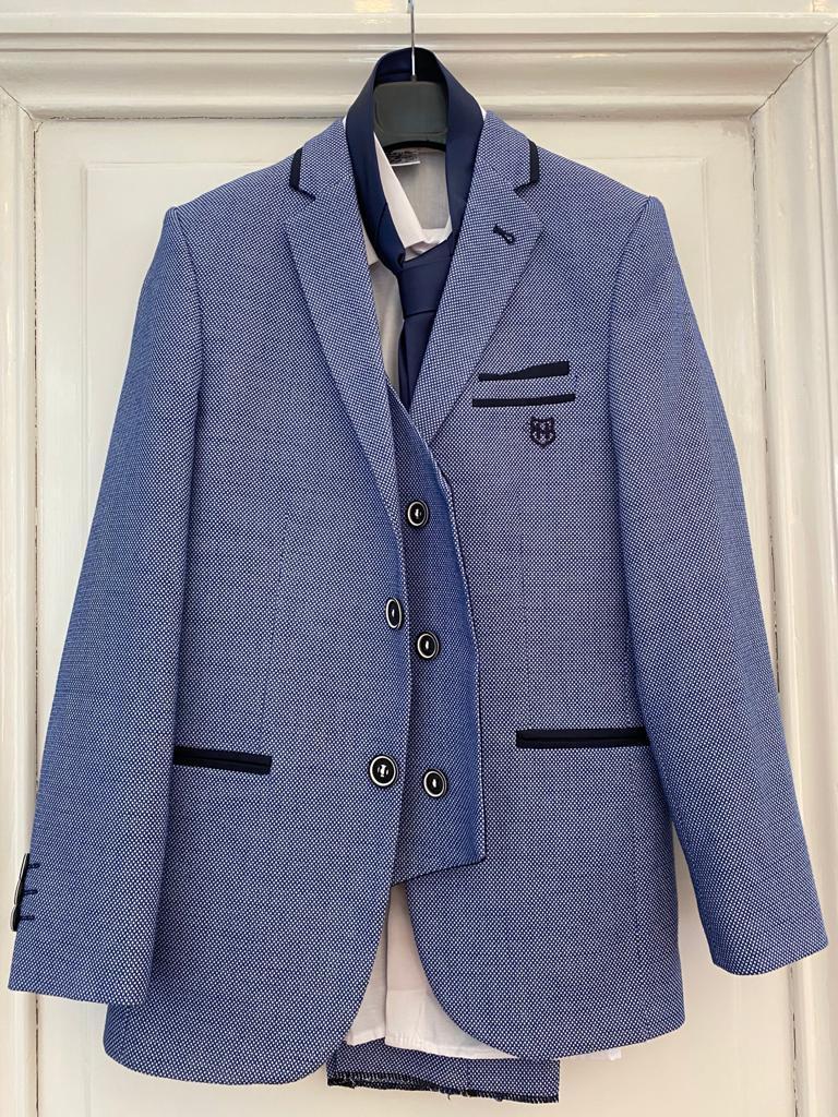 Blauw kinderpak met motief 5-delig| Jongens kostuum 11-14 jaar - PAPYON COLLECTION