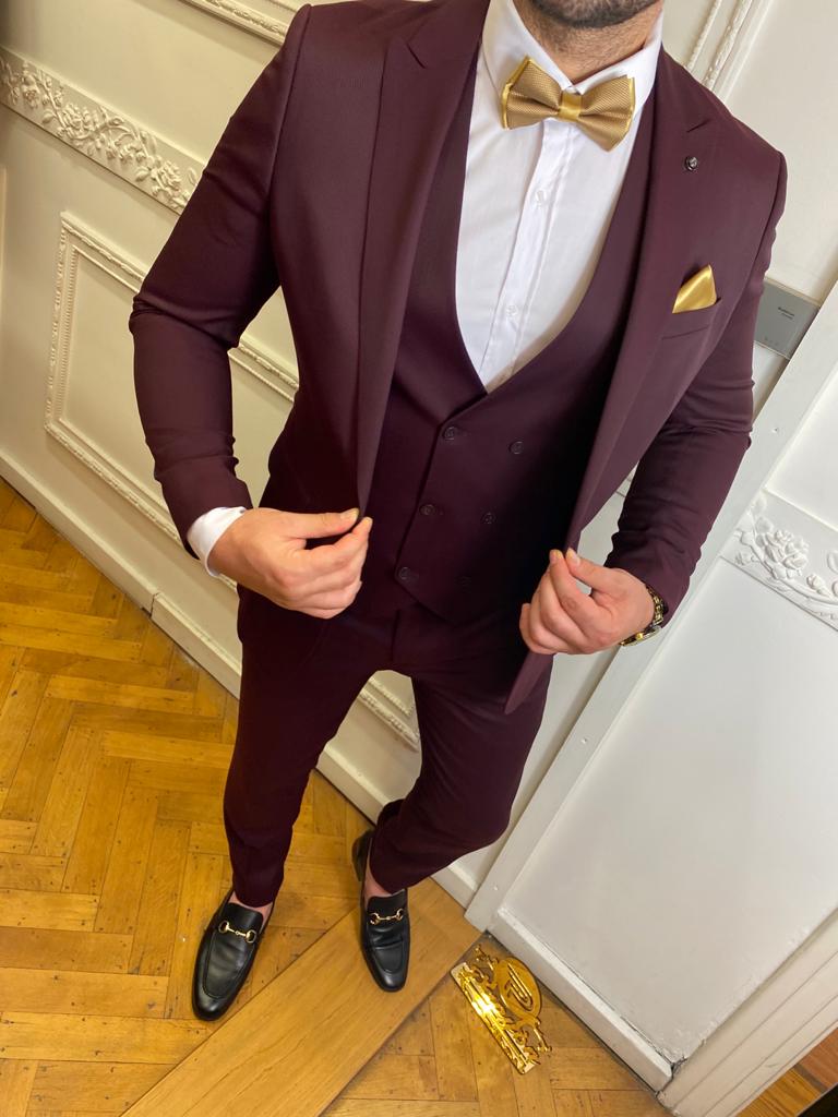 "Aubergine" bordeaux kostuum heren