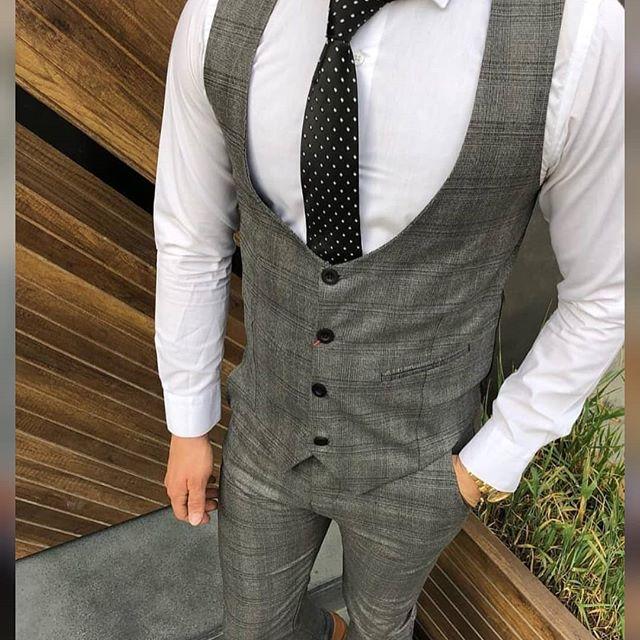 Grijs mini geruit gilet en broek (0051) - PAPYON COLLECTION