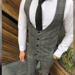 Grijs mini geruit gilet en broek (0051) - PAPYON COLLECTION