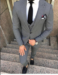 "Houndstooth" Grey 3-pieces Suit (0041) - PAPYON COLLECTION