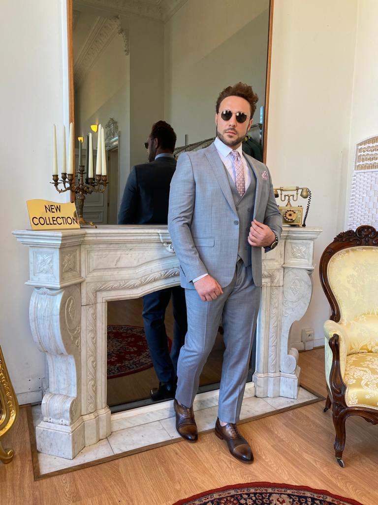 Lichtgrijs linnen kostuum 3-delig (0128) - PAPYON COLLECTION