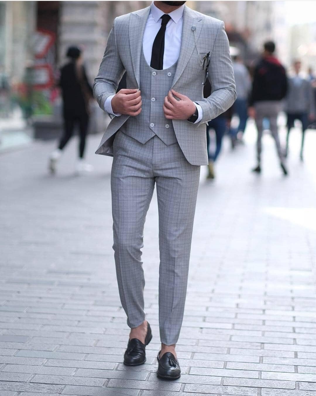 Lichtgrijs kostuum met motief (0029) - PAPYON COLLECTION