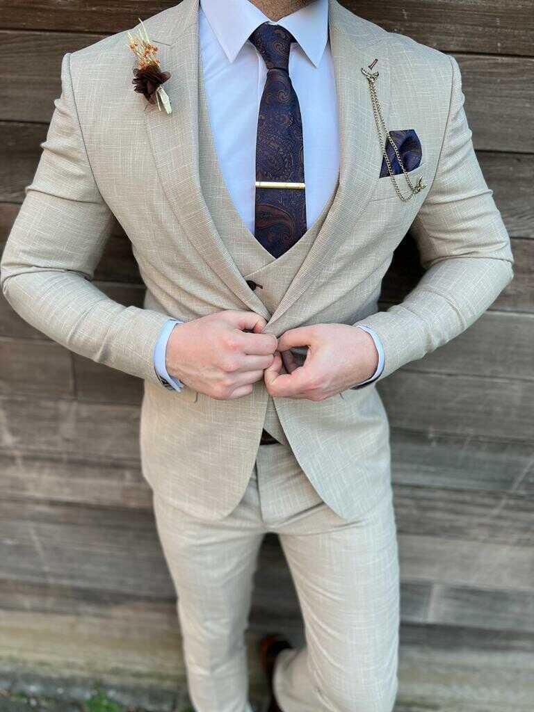 Beige linnen look pak