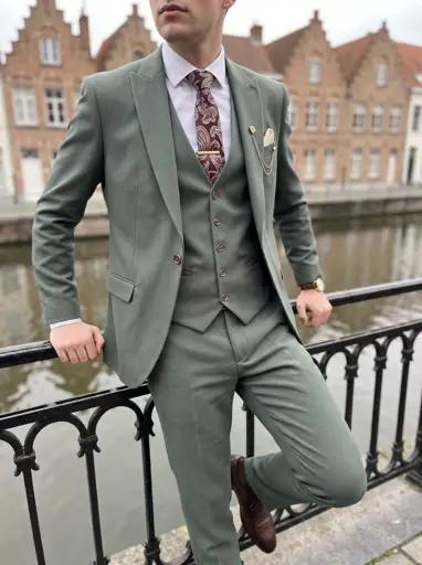Eucalyptusgroen Driedelig Pak Heren