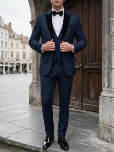 Marineblauwe Smoking Met Fluwelen Revers Heren — YOK44