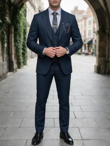 Donkerblauw Driedelig Pak Heren