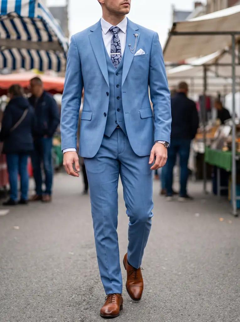 Korenblauw Driedelig Pak Heren — PK248