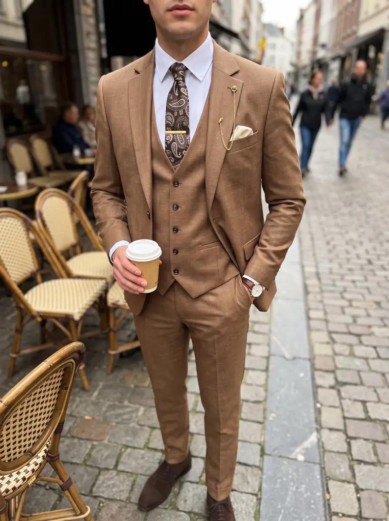 Camel Driedelig Pak Heren — PK269