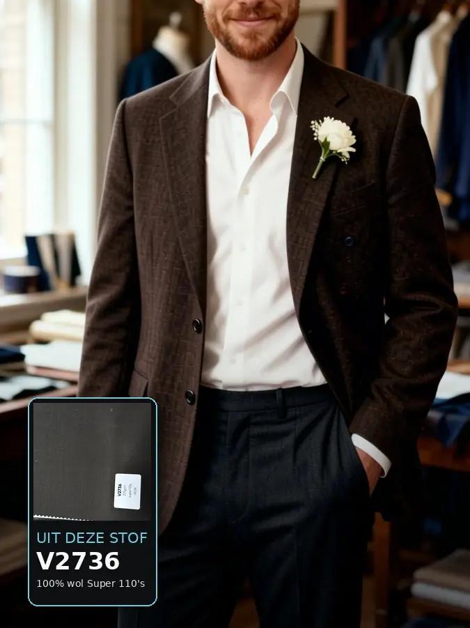 Donkerbruin colbert — Made to Measure — uit stof V2736 (100% wol Super 110's)