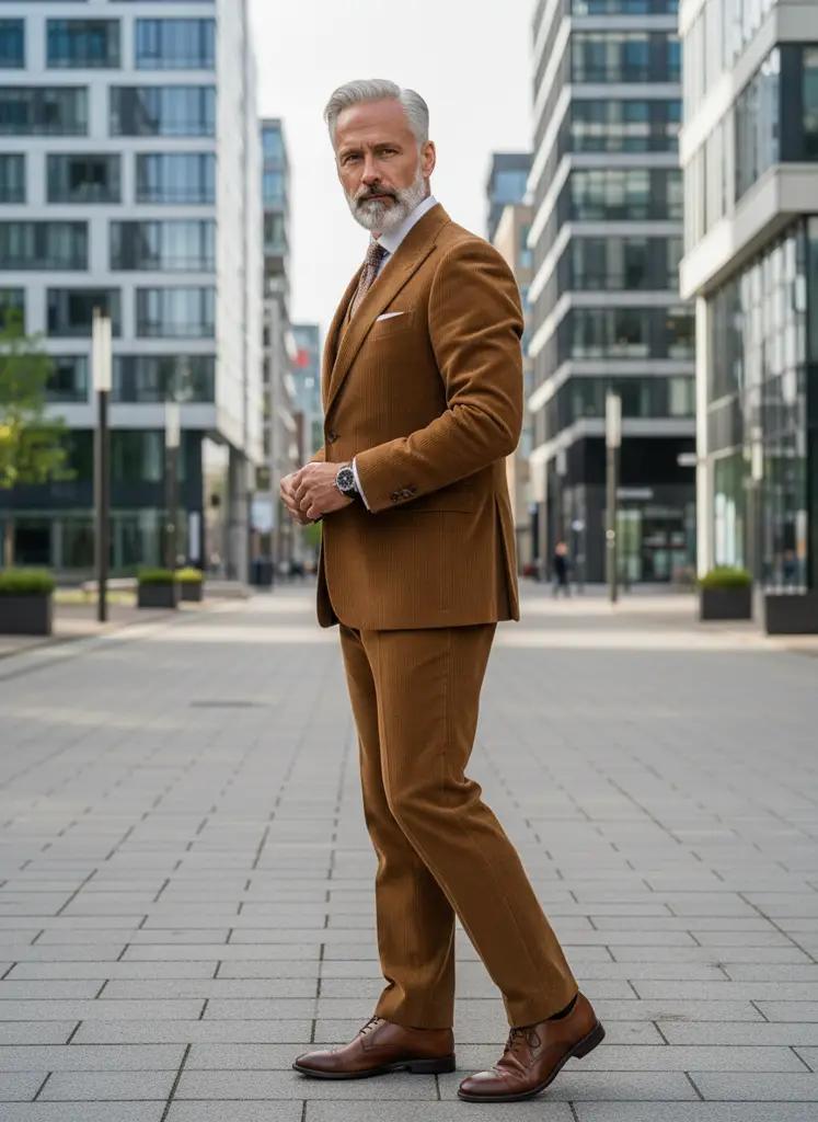 Bruin Corduroy Pak Heren Vintage Fit — Maatpak (V1434)