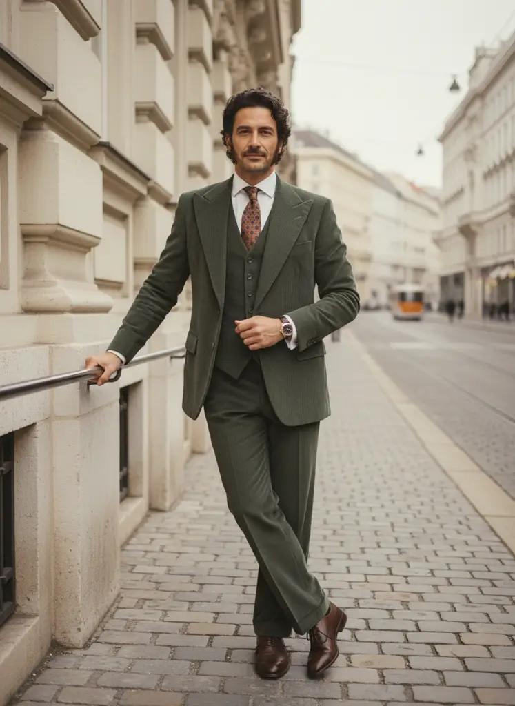 Donkergrijs Corduroy Pak Heren Vintage Fit — Maatpak (V1424)