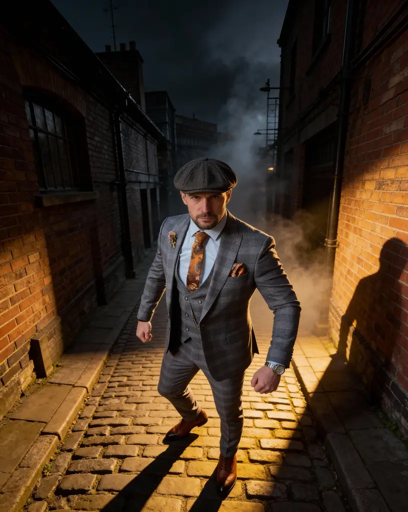 AI generated image for Gray Checkered Suit with Bronze Accents