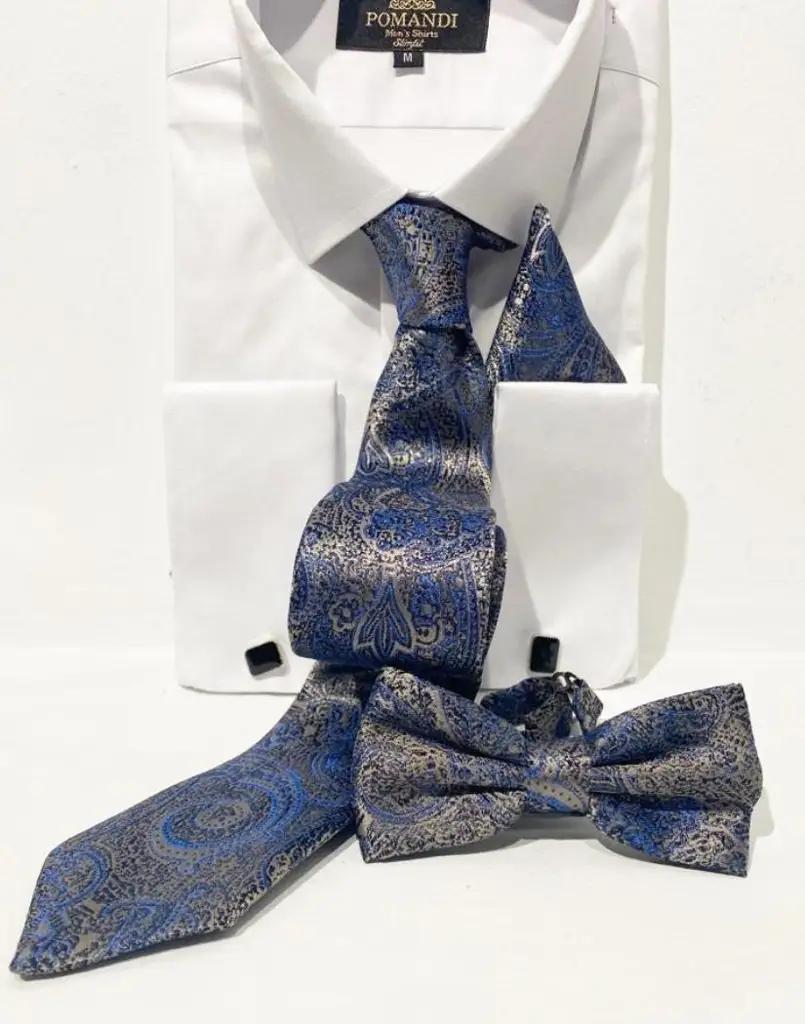 Ensemble chemise blanche avec cravate et nœud papillon bleu