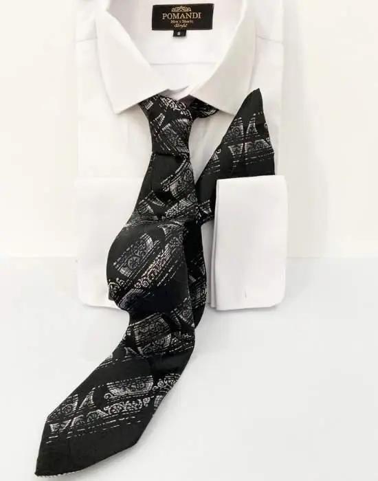 Chemise blanche avec cravate noire à motifs
