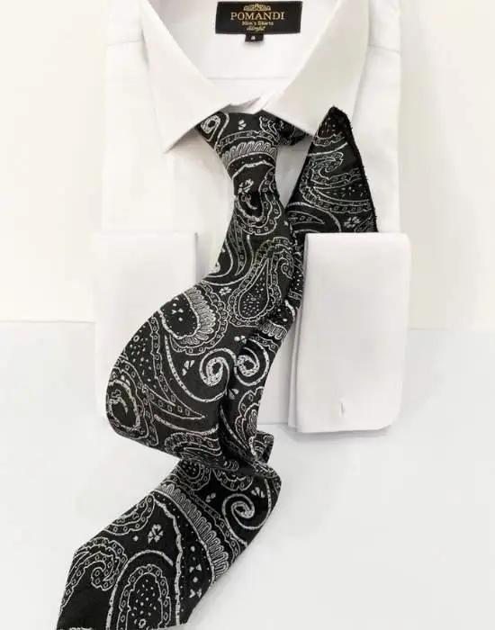Chemise blanche avec cravate à motifs paisley noir