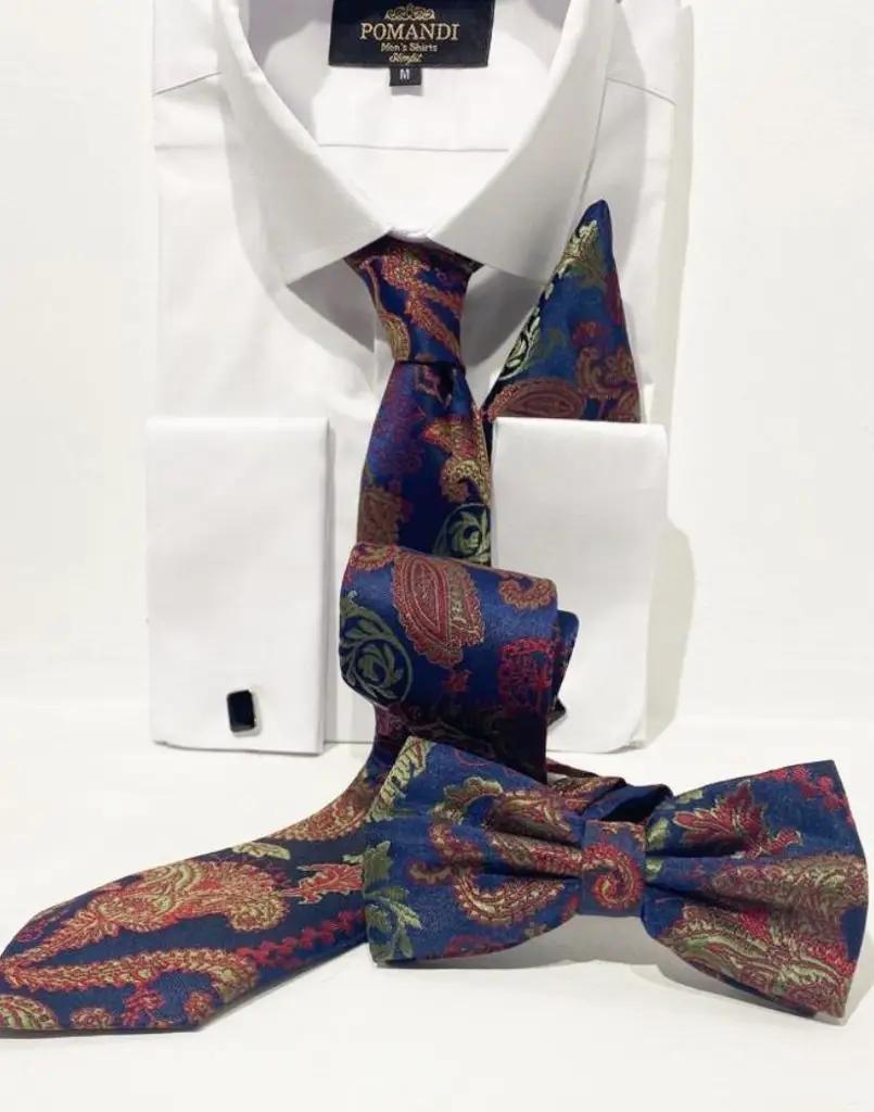 Chemise blanche avec cravate et nœud papillon motif cachemire