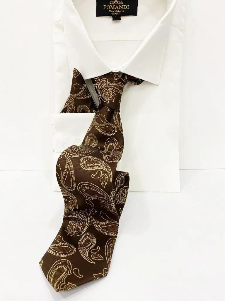 Chemise blanche avec cravate marron à motifs paisley