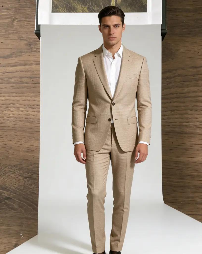 V2501 Super 100s Sand - Slim Fit 2-Piece