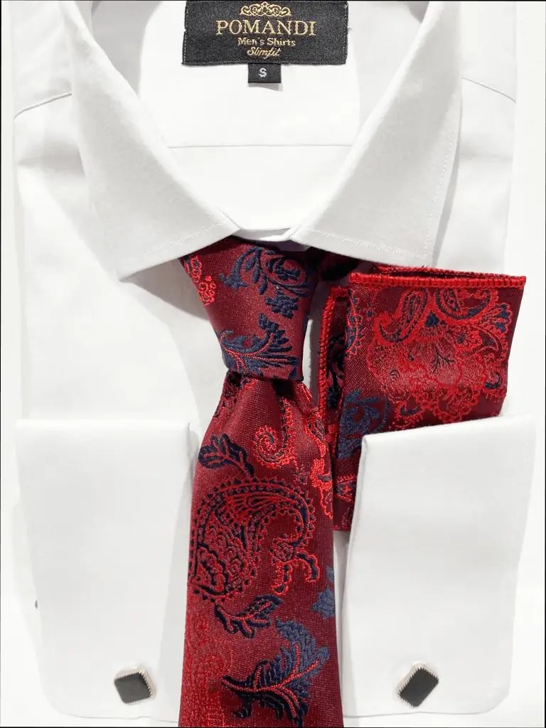 Chemise blanche avec cravate et pochette rouges élégantes