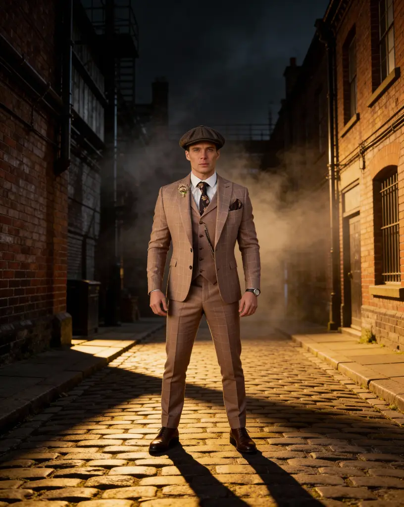 AI generated image for Men's Classic Brown Plaid Suit Set