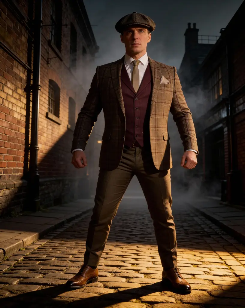 AI generated image for Brown Checkered Suit with Maroon Waistcoat