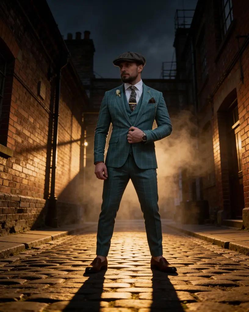 AI generated image for Turquoise Checkered Three-Piece Suit