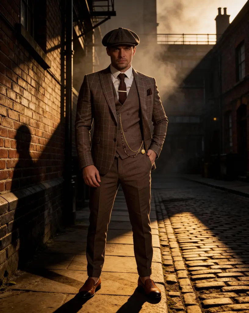 AI generated image for Brown Checkered Three-Piece Suit