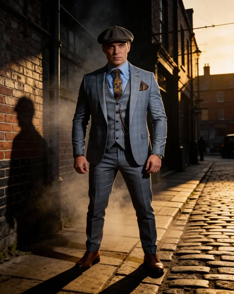 AI generated image for Classic Gray Checkered Three-Piece Suit