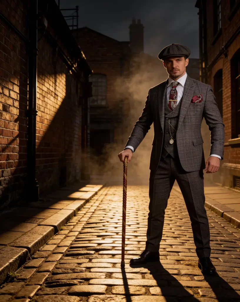 AI generated image for Grey Plaid Suit with Burgundy Paisley Tie