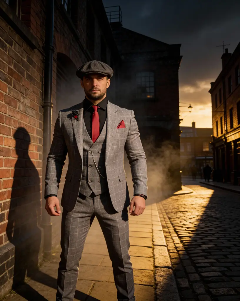 AI generated image for Gray Checkered Suit with Red Tie