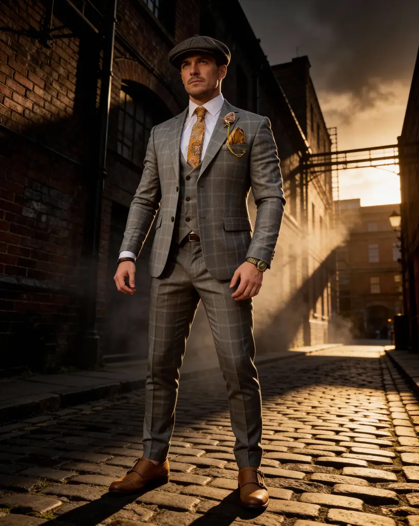 AI generated image for Grey Checkered Suit with Paisley Tie