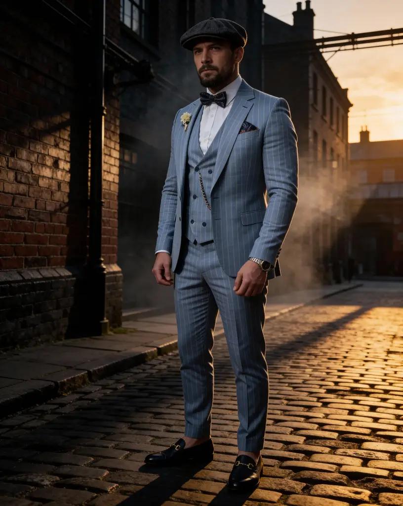 AI generated image for Light Gray Checkered Three-Piece Suit with Bow Tie