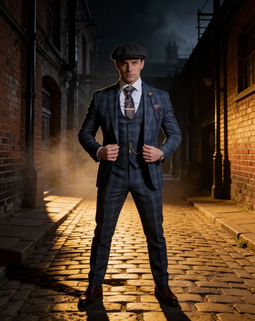 AI generated image for Navy Blue Plaid Suit with Paisley Tie